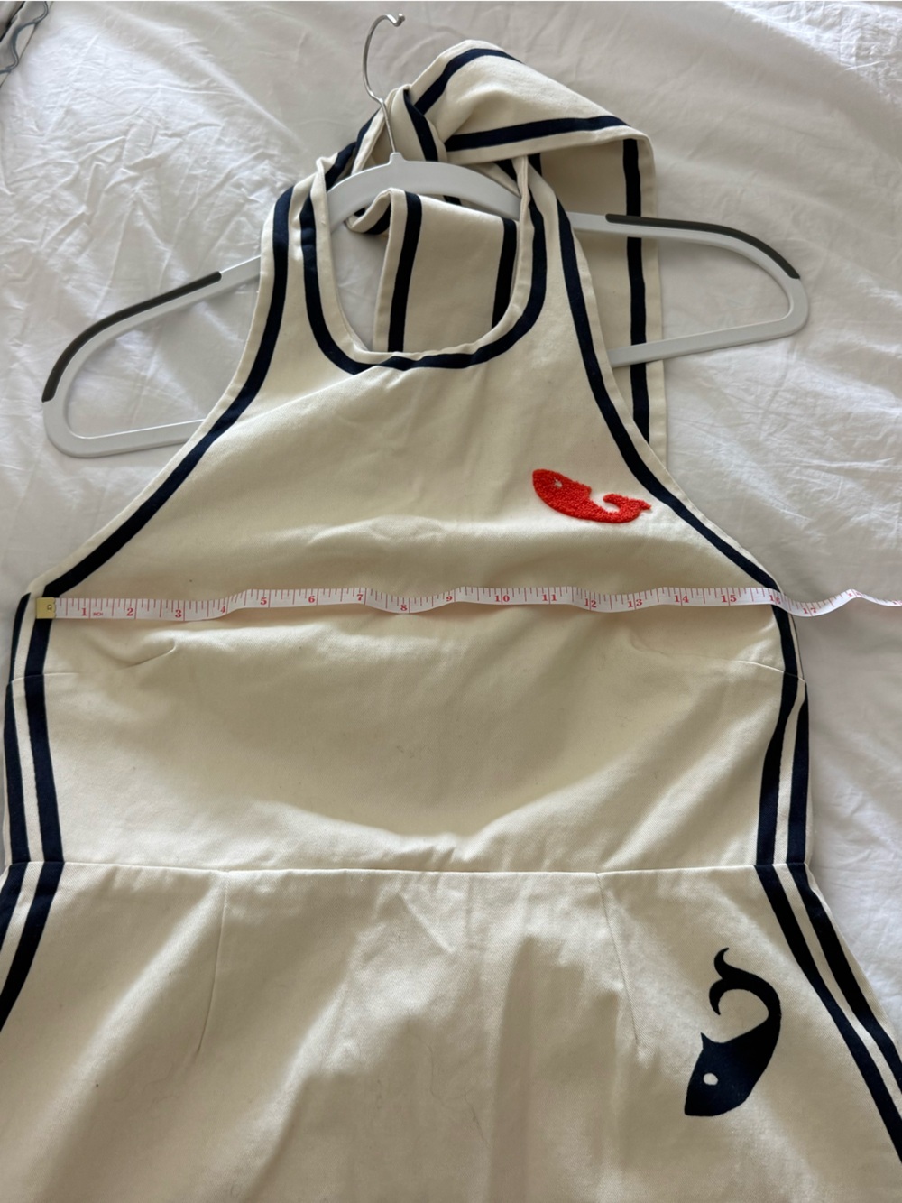 Alemais | Cream Halter Mini Dress with Navy and Red Fish Motif -Sz.8 (US) - Picture 9 of 12